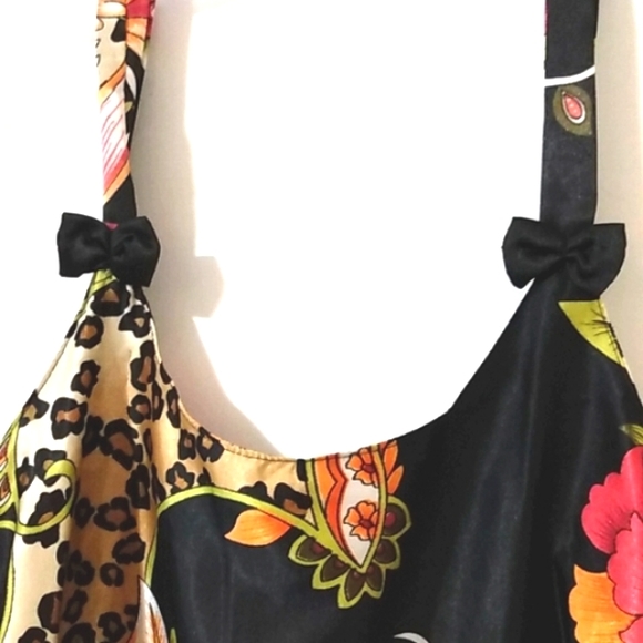 SANTE CLASSICS BLACK SATIN FLORAL KIMONO ROBE & CHEMISE 2-PC SET SIZE XL NWOT - Picture 7 of 12